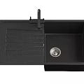 Black Quartz Kitchen Sink With Single Bowl Faucet And Drainboard Cover