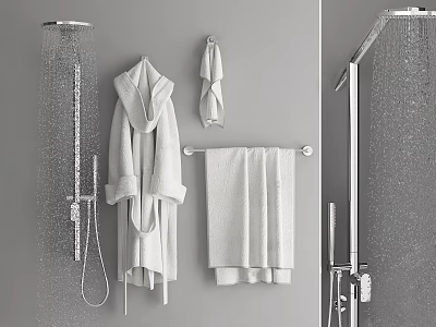 Bathroom Accessories Set Featuring Shower Head Handheld Shower Bathrobe Towel And Rack 3d model