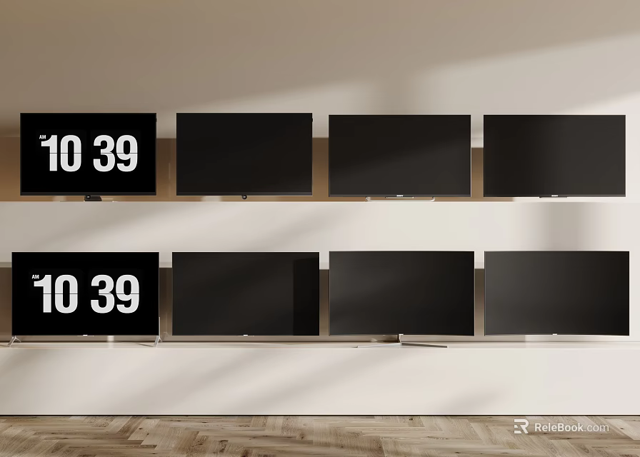 Multiple Flat Screen TVs Displayed On Wall In Modern Room 3d model 