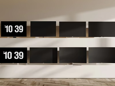 Multiple Flat Screen TVs Displayed On Wall In Modern Room 3d model