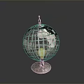 Modern Metal Globe With Wireframe Structure And Reflective Surface On Round Base 3d model
