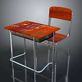 Wooden Desk and Chair Set with Graffiti Artwork and Metal Legs