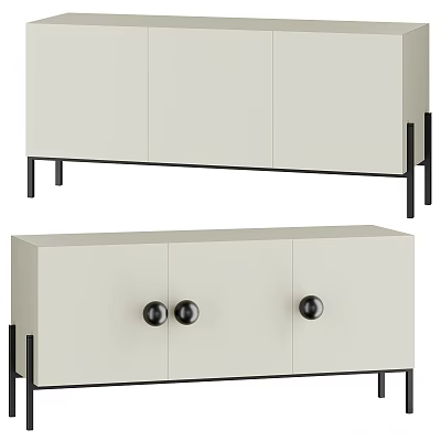 Modern Light Colored Dresser with Black Legs and Round Handles Design 3d model