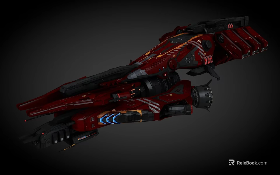Red Futuristic Cosmic Spaceship Design With Advanced Engines And Interstellar Features 3d model 