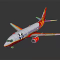 Stylish Passenger Plane With Red Yellow Flame Decorations And Panda Images On White Body