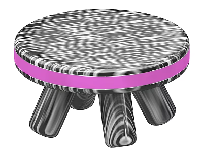 Modern Circular Stool with Black and White Striped Top Pink Band and Sturdy Legs 3d model