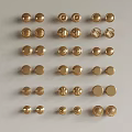 Various Gold Buttons With Different Designs And Patterns On White Background 3d model
