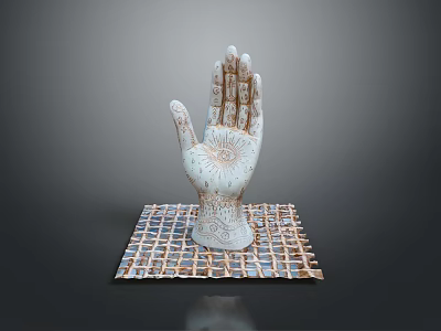 Medical Device White Palm Model With Anatomical Patterns On Grid Patterned Base 3d model