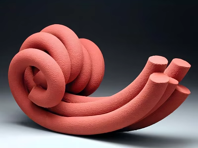 Red Curved Twisted Decorative Ornament Combination With Loop Shaped Tubular Elements 3d model