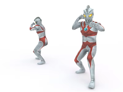 Ultraman Action Figures With Silver Red Suits Glowing Yellow Eyes And Blue Chest Gem 3d model