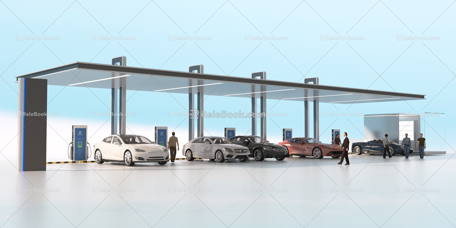 New energy charging station charging pile parking lot 3d model