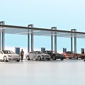 Modern Parking Canopy Structure With Steel Columns And Parked Vehicles