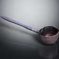 Vintage Metal Ladle With Long Handle On Smooth Black Surface And Gradient Gray Background