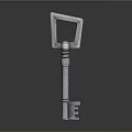 Shiny Metal Key With Square Head And Reflection On Dark Surface 3d model