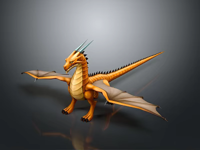 Mythical Orange Dragon Character With Scaled Body And Leathery Wings 3d model