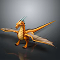 Mythical Orange Dragon Character With Scaled Body And Leathery Wings
