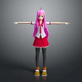 Game Movie Character With Pink Long Hair White Top Red Skirt Black Stockings And Yellow Shoes
