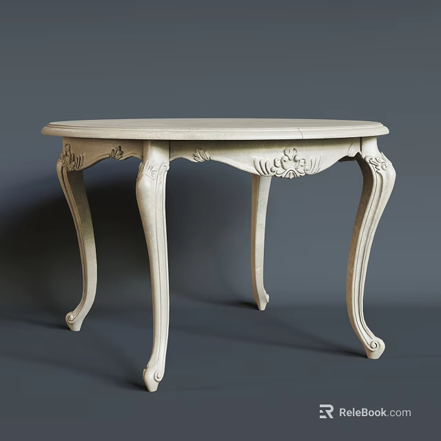Classical White Table With Carved Ornaments And Ornate Curved Legs Design 3d model 