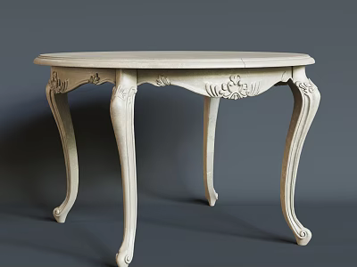 Classical White Table With Carved Ornaments And Ornate Curved Legs Design 3d model