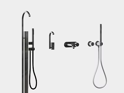 Modern Shower Faucet Set Featuring Fixed Head Handheld Sprayer and Control Handles 3d model