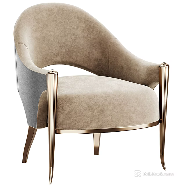Elegant Modern Single Sofa With Velvet Upholstery Gold Metal Legs And Curved Armrest Design 3d model 