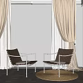 Woven Accent Chairs With Golden Legs By Window Curtains On Wooden Floor And Rug