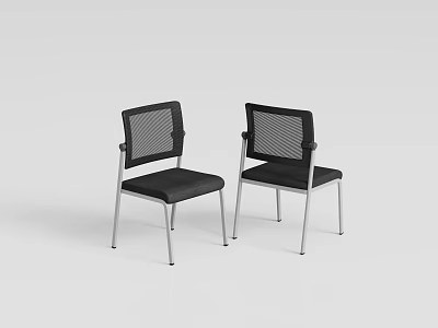 Two Black Office Chairs With Mesh Backrest Black Seat And Silver Metal Legs 3d model