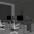 Modern Minimalist Office Interior With Desks Computers And White Chairs 3d model