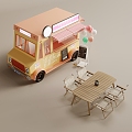 Modern fast food car tables and chairs 3d model