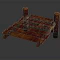 Wooden Slatted Platform Design With Natural Texture Supported By Two Brown Pillars 3d model