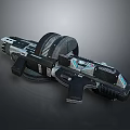 Futuristic Sci Fi Weapon With Metallic Structure Black Handle And Blue Details