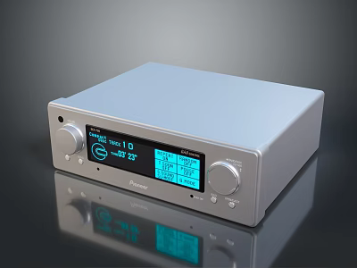 Modern Denon Silver Audio Amplifier With Digital Display And Control Knobs 3d model