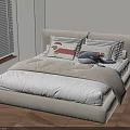 Kids Room Interior With Beige Bed White Bedding Cartoon Pillows Window Blinds And Wooden Floor