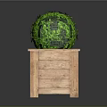 Green Round Topiary Plant In Wooden Square Decorative Planter Box