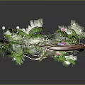 Cartoon Scene Featuring Floral Wreath With Vines Colorful Flowers Green Leaves And White Pom Poms