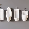 White Wall Mounted Urinals With Five Different Designs On Grey Background 3d model