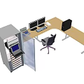 Projection Surveillance System With Dual Monitors And Equipment Cabinet In Office Workstation