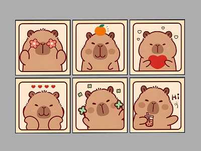 Cute Cartoon Animal Drawings Featuring Brown Animals With Various Expressions And Playful Poses 3d model