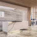Modern Office Reception Desk With Marble Countertop And Wooden Ceiling In Elegant Workspace Interior