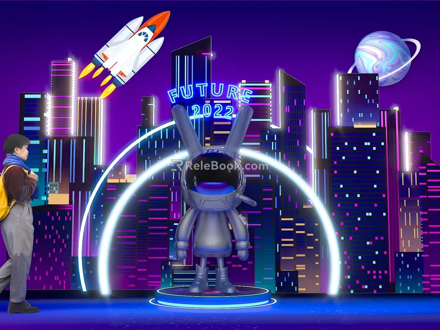 Science and Technology Future Cyberpunk Style Mechanical Rabbit Tide Play Toys US Chen Photo Pushcard 3d model