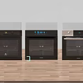 Modern Kitchen Appliances Featuring Three Black Ovens With Different Control Panels 3d model