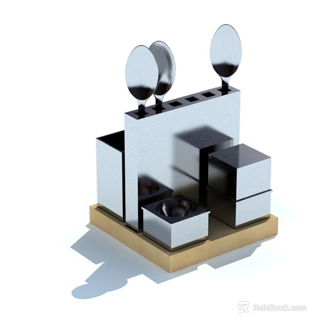 Modern Tableware Set With Metal Containers Trays And Geometric Boxes 3d model 
