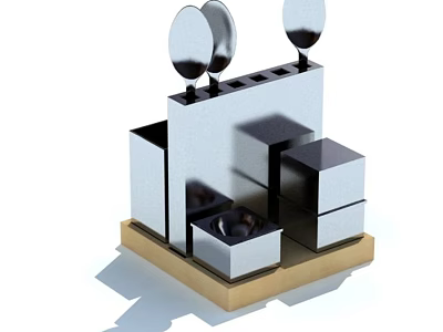 Modern Tableware Set With Metal Containers Trays And Geometric Boxes 3d model