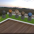 Decorative Outdoor Lights With Spherical Planet Themed Design On Wooden Deck In Twilight Grass Area