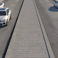 Road Infrastructure Featuring Brick Paved Central Pathway And Cars On Both Sides 3d model
