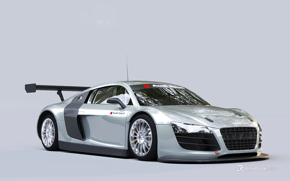 Silver Audi R8 Sports Car With Race Inspired Rear Spoiler And Sporty Exterior Design 3d model 
