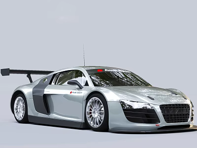 Silver Audi R8 Sports Car With Race Inspired Rear Spoiler And Sporty Exterior Design 3d model