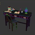 Deep Red Writing Desk With Matching Chair Open Notebook Quill Pen Inkwell And Lamp