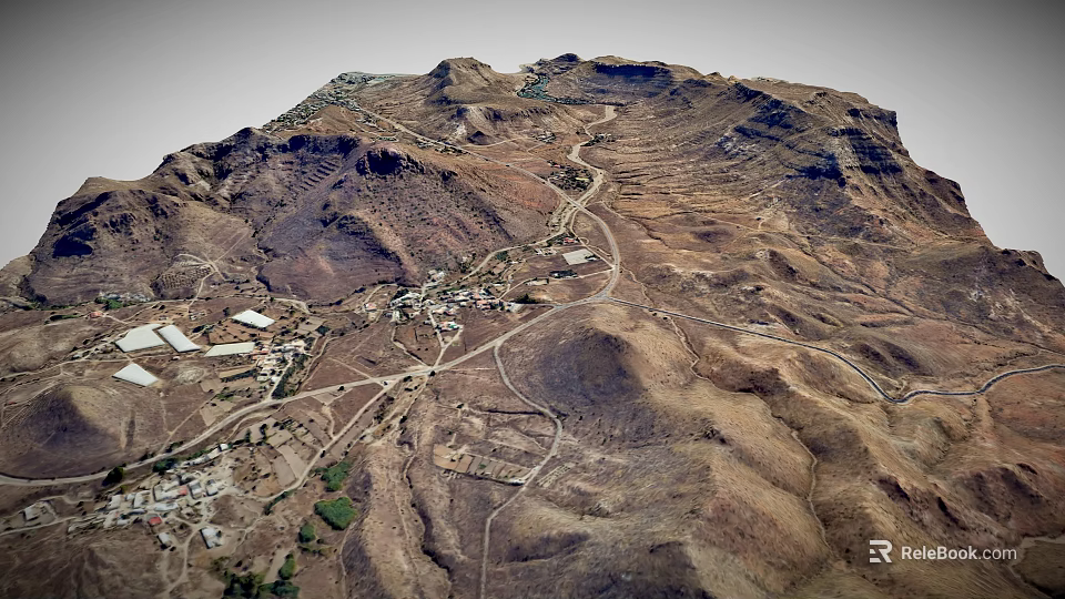Breathtaking Mountain Landscape With Winding Road Through Valley And Small Village 3d model 