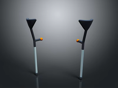 Pair of Adjustable Medical Crutches With Black Top Gray Shaft Orange Accents 3d model